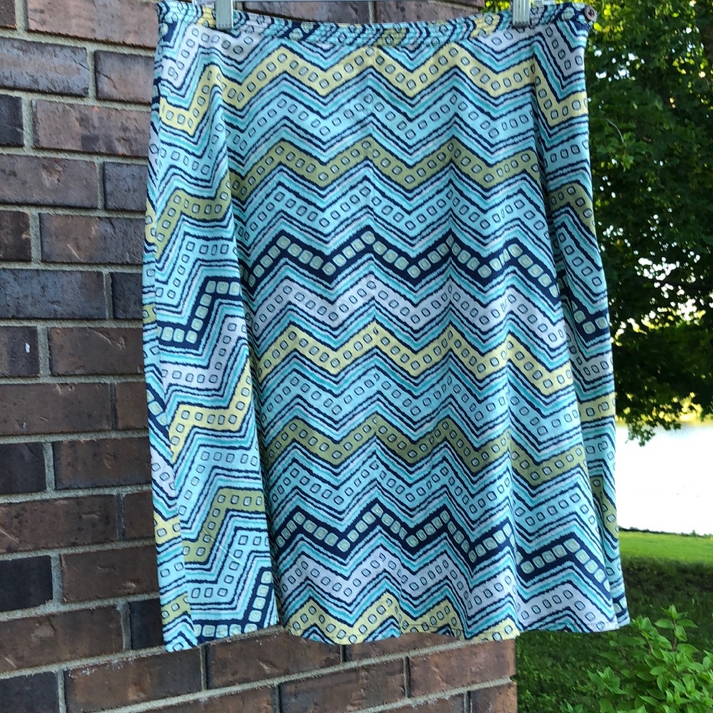 Chevron Print A-Line Skirt in Blue and Yellow